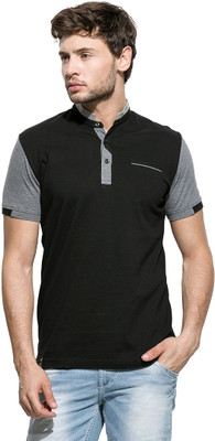 

Mufti Solid Men's Mandarin Collar Grey, Black T-Shirt