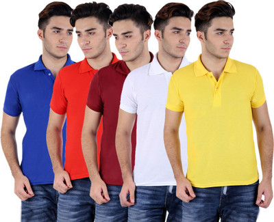 

Sanvi Traders Solid Men Polo Neck Multicolor T-Shirt(Pack of 5