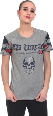 

Claude9 Graphic Print Women's Round Neck Grey T-Shirt