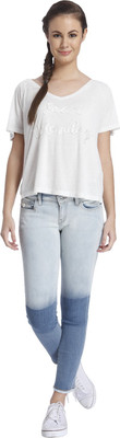 

Only Applique Women's Round Neck Grey T-Shirt, Light grey melange