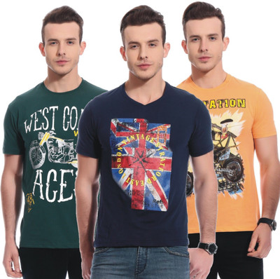 

TAB91 Printed Men's Round Neck Multicolor T-Shirt(Pack of 3)