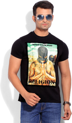 

Flippd Printed Men's Round Neck Black T-Shirt
