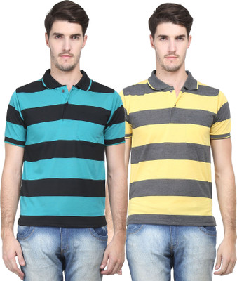 

Vimal Striped Men's Polo Neck Yellow, Green T-Shirt(Pack of 2, Green;yellow
