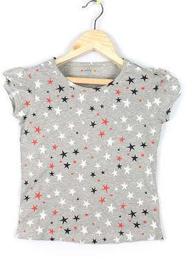 

Poppers by Pantaloons Girls Printed T Shirt(Grey, Light grey melange