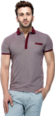 Tinted Solid Men Polo Neck Maroon T-Shirt