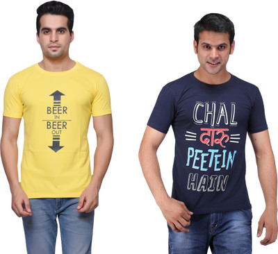 One Liner Printed Men Round Neck Blue T-Shirt(Pack of 2) One Liner Printed Men Round Neck Blue T-Shirt(Pack of 2)