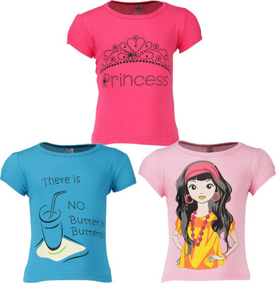 

Gkidz Girls Printed T Shirt(Multicolor, Black