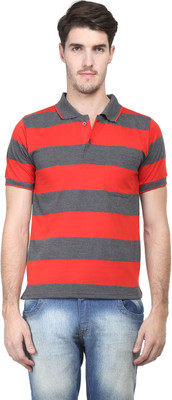 

Vimal Striped Men's Polo Neck Red, Grey T-Shirt, Grey;red