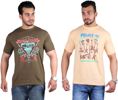 

Shineway Printed Men's Round Neck Multicolor T-Shirt(Pack of 2, Coffee;orange