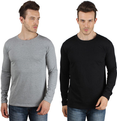 

SayItLoud Solid Men's Round Neck Grey, Black T-Shirt(Pack of 2, Black;grey