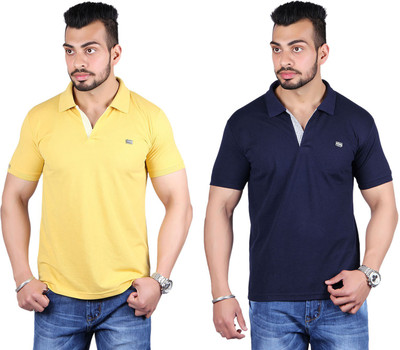 

Shineway Solid Men's Polo Neck Gold, Dark Blue T-Shirt(Pack of 2, Dark blue;gold