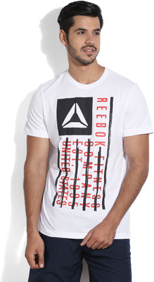 

REEBOK Printed Men's Round Neck White T-Shirt