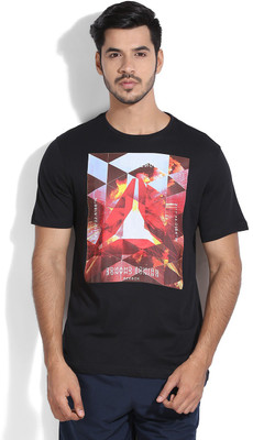 

REEBOK Printed Men's Round Neck Black T-Shirt