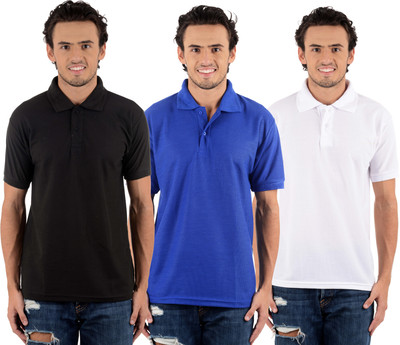 

Blaze Solid Men's Polo Neck Multicolor T-Shirt(Pack of 3, Black;royal blue;white