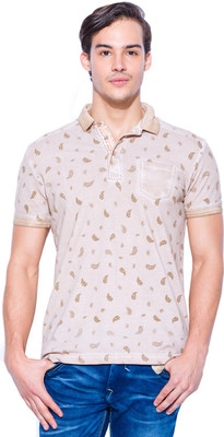 

Mufti Floral Print Men's Polo Neck Beige T-Shirt, Khaki