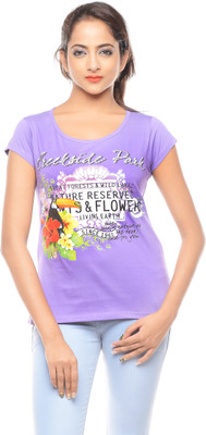 

Trendy Girlz Printed Women's Round Neck Purple T-Shirt, Dahlia purple