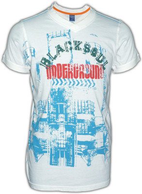 

Black Soul Printed Men's V-neck White T-Shirt, Underground prt