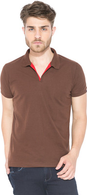 Status Quo Solid Men's Polo Neck Brown T-Shirt
