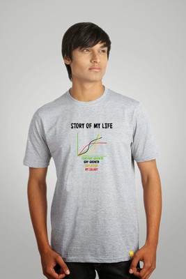 

Campus Sutra Printed Men Round Neck Grey T-Shirt