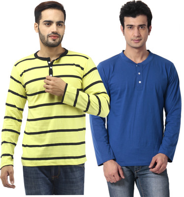 

Leana Striped Men' Henley Multicolor T-Shirt(Pack of 2