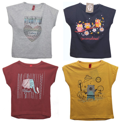 

hussky Girls Solid Cotton T Shirt(Multicolor, Pack of 4