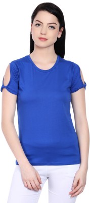 Style Quotient By Noi Solid Women Round Neck Blue T-Shirt