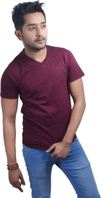

Spur Solid Men's V-neck Maroon T-Shirt