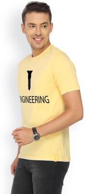 

Campus Sutra Printed Men Round Neck Yellow T-Shirt