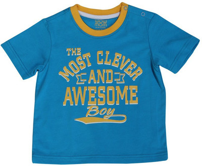 

Wow Mom Boys Printed Cotton T Shirt(Light Blue, Pack of 1, Ocean