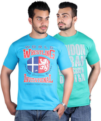 

Shineway Graphic Print Men's Round Neck Multicolor T-Shirt(Pack of 2, Green;turquoise
