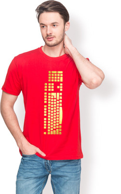 

Foyld Graphic Print Men's Round Neck Red, Gold T-Shirt