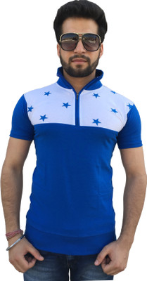 

Tees Collection Printed Men's Flap Collar Neck Blue T-Shirt
