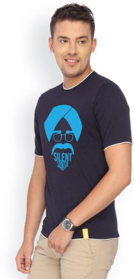 

Campus Sutra Printed Men Round Neck Blue T-Shirt