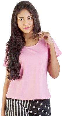 

Vea Kupia Solid Women's Round Neck Pink T-Shirt