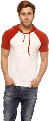

Gritstones Color block Men Hooded White, Orange T-Shirt