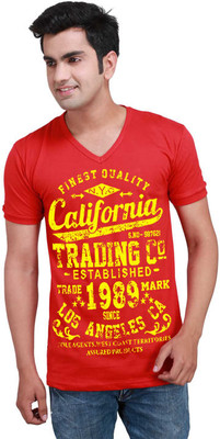 

Inkovy Graphic Print Men' V-neck Red T-Shirt