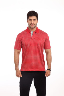 

ColorPlus Striped Men' Polo Neck Red T-Shirt
