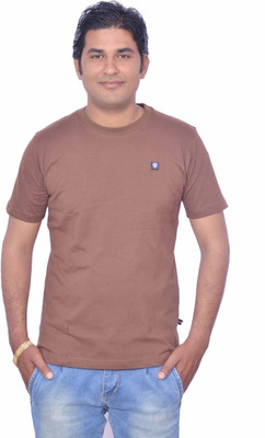 

Leaf Solid Men's Round Neck Brown T-Shirt