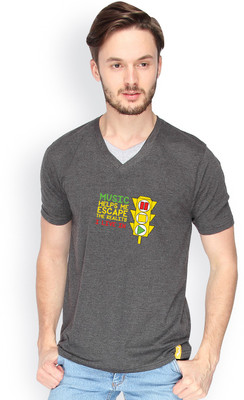 

Campus Sutra Solid Men V-neck Grey T-Shirt, Charcoal