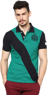 50% OFF on MONTEIL & MUNERO Solid Men's Polo Neck Green, Black T-Shirt