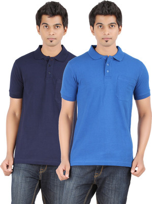 

Ap'pulse Solid Men's Polo Neck Dark Blue, Blue T-Shirt(Pack of 2, Navy;rblue