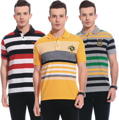

TAB91 Striped Men's Polo Neck Multicolor T-Shirt(Pack of 3)