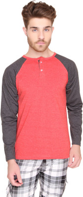 

SayItLoud Solid Men's Henley Red, Black T-Shirt, Black melange;red melange