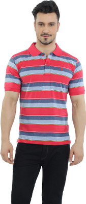 

The Cotton Company Striped Men' Polo Neck Red T-Shirt, Blue;red