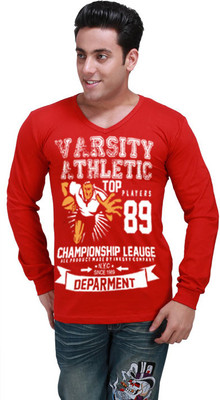 

Inkovy Graphic Print Men' V-neck Red T-Shirt