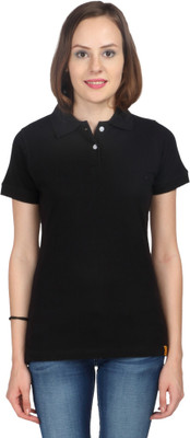

Campus Sutra Solid Women' Polo Neck Black T-Shirt