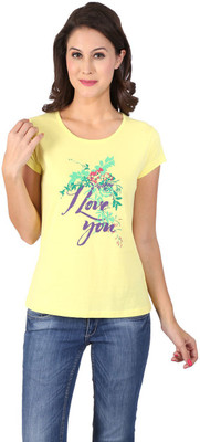 

Honey By Pantaloons Graphic Print Women's Round Neck Yellow T-Shirt, Dandelion yellow