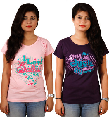 

Tryd Printed Women' Round Neck Multicolor T-Shirt(Pack of 2