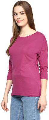

Hypernation Solid Women' Round Neck Pink T-Shirt, Wine