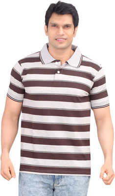 

Zebu Striped Men's Polo Neck Brown T-Shirt